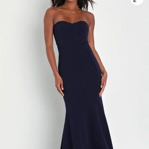 Lulus Navy Blue Strapless Formal Maxi Dress